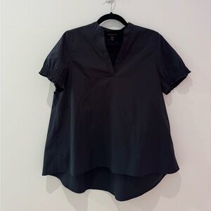 Athleta Black Boxy Short Sleeve Blouse with Mandarin Collar